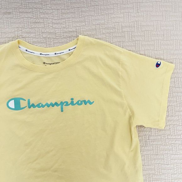 Champion Cropped Tshirt Oversized M L Top Bundle Short Sleeves Knit Yellow Aqua - Picture 3 of 16